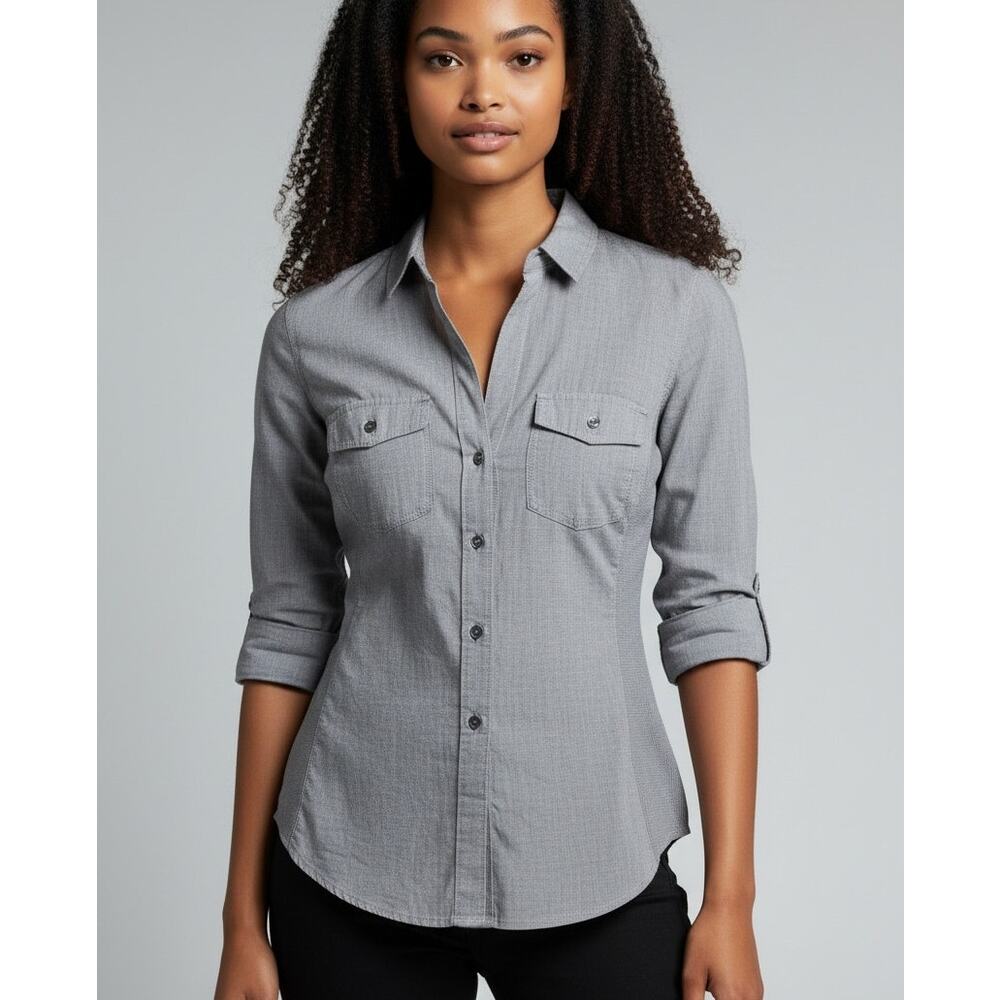 James Perse Women’s Three-Quarter Sleeve Button-Up Shirt Sz. 3-Slate, NWT